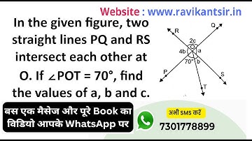 In the given figure, two straight lines PQ and RS intersect each other at O. If ∠POT = 70°, find the