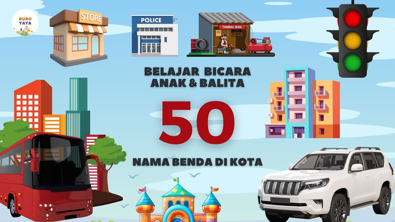 Belajar Bicara untuk Bayi & Balita | 50 Kata Pertama | Indonesia Edukasi Anak | Nama Benda di Kota