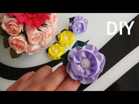 Kaнзaши / Простые цветы из ленты / Flori din panglică /How to make ribbon flower/Slowly / Bow