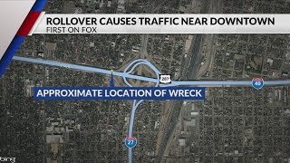 Traffic impacted crews respond to I-40 semi truck rollover near downtown Amarillo