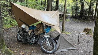 全身ずぶ濡れでも楽しむバックパックバイクソロキャンプI enjoy motorcycle camping even when I get soaked to the bone.