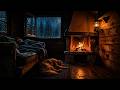 Rainy Night in a Cozy Wooden Cabin | Deep Sleep Sounds and Fireplace Ambience