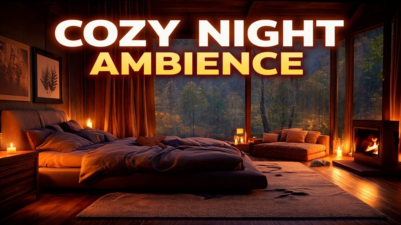 Cozy Cabin Rain & Fireplace Ambience | 4 Hour Relaxing Night