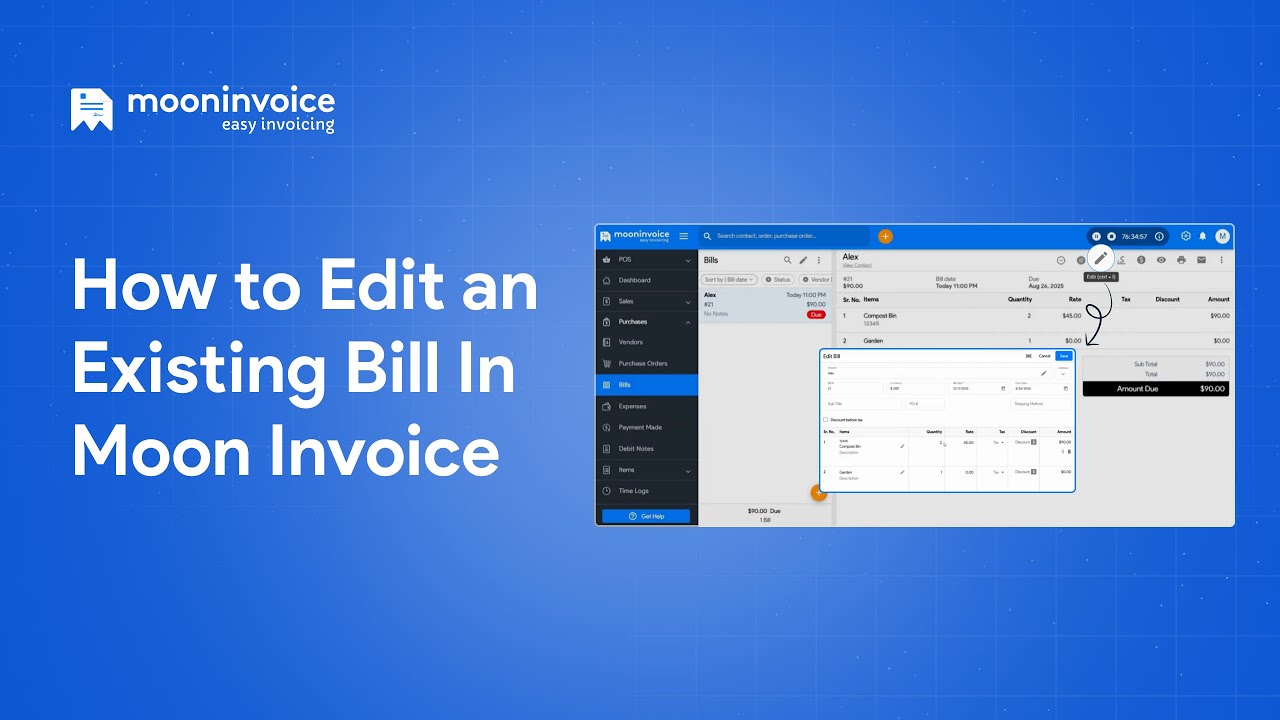 How to Edit an Existing Bill in Moon Invoice