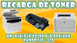 RECARGA TONER HP CE505A / CE505X CF280A / CF280X CANON 119 / CANON 119 II /  CANON 120 - YouTube