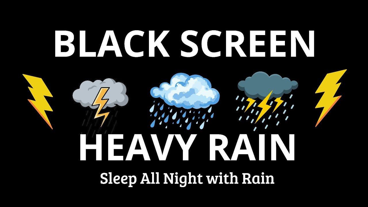 Sleep All Night with Heavy Rain | BLACK SCREEN Deep Rain Ambience