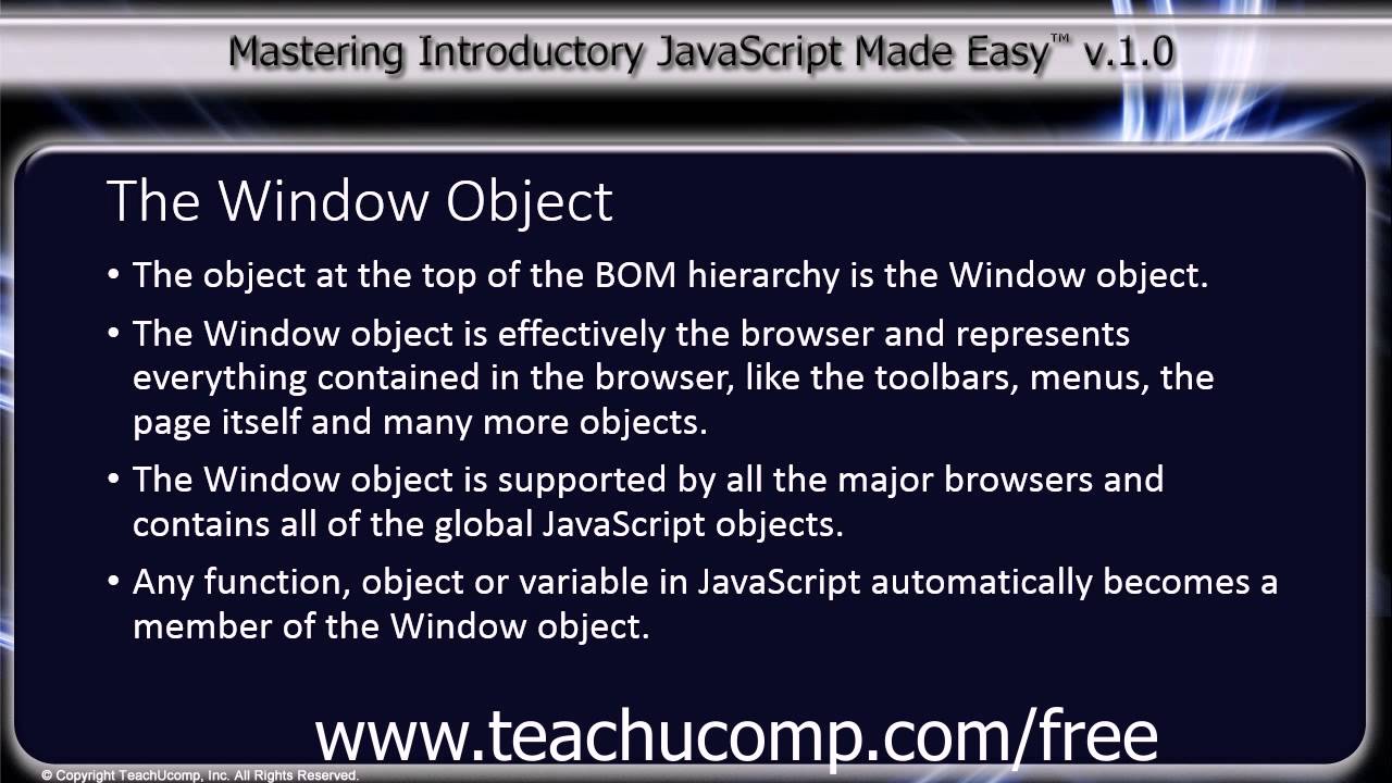 JavaScript Training Tutorial The Window Object - YouTube
