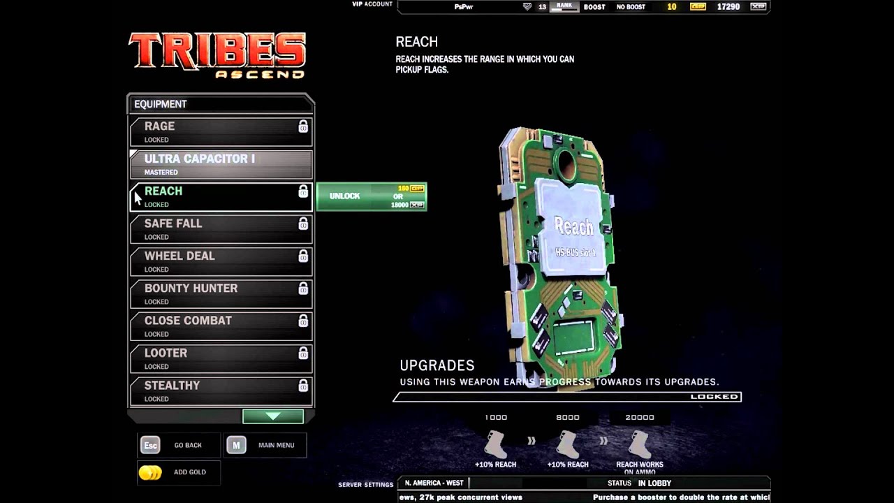 Tribes Ascend: Interactive Menu: Primary Perk: Reach