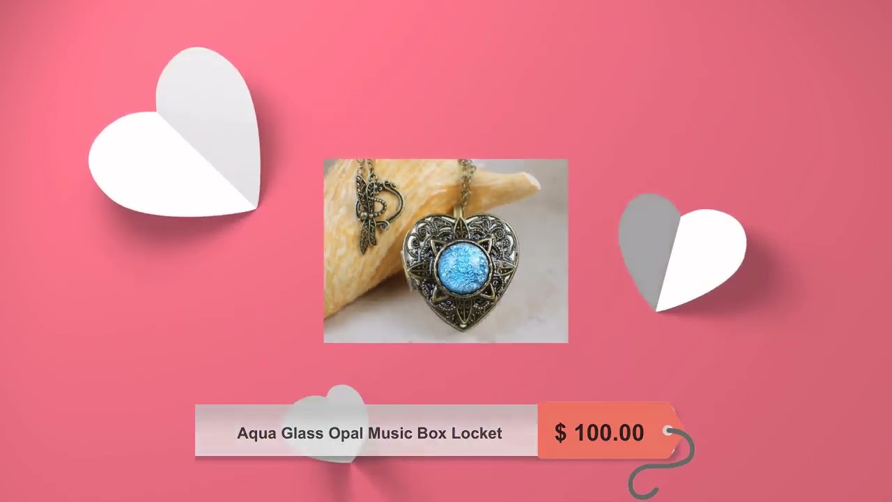 Aqua Glass Opal Music Box Locket