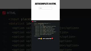 HTML Autocomplete Input Using Datalist #html #views#viralshort #viralvideo #coding #biginnerguide