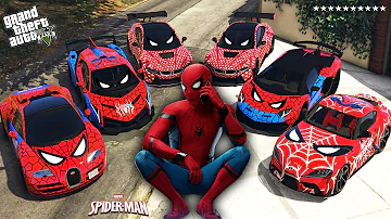 GTA 5 -  Stealing SPIDERMAN SUPER CARS with Franklin & Spiderman! | (Real Life Cars #135)