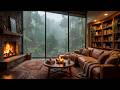 Jazz Relaxing Music On A Rainy Day Cozy Cabin Ambience With Fireplace Glow For Study Work
