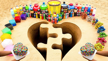 Grote tandpasta-uitbarsting uit hart met twee gaten, gigantisch monster, Coca-Cola, Mountain Dew ...