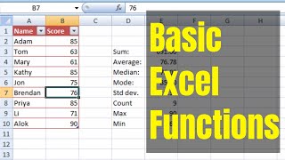 Excel Basic Functions - SUM, AVERAGE, MEDIAN, MODE, COUNT, STDEV, MIN, MAX