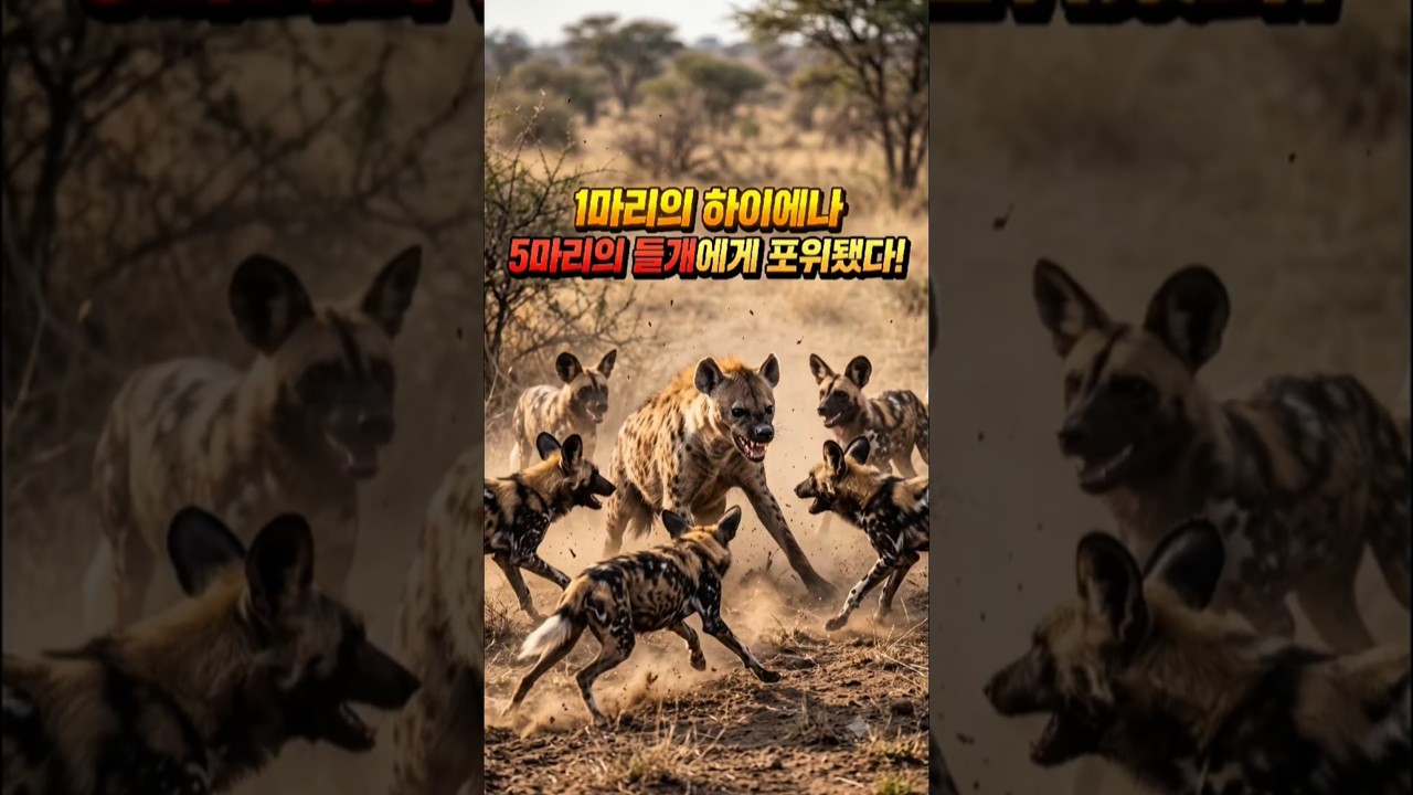 5마리에게 둘러싸였다! 하이에나는 살아남을 수 있을까? #hyena #동물 #animals