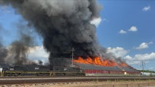 Smoke seen for miles after fire at factory in Madison, Illinois