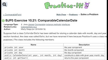 Java Practice It | Exercise 10.21: ComparableCalendarDate | classes, comparable, instance methods