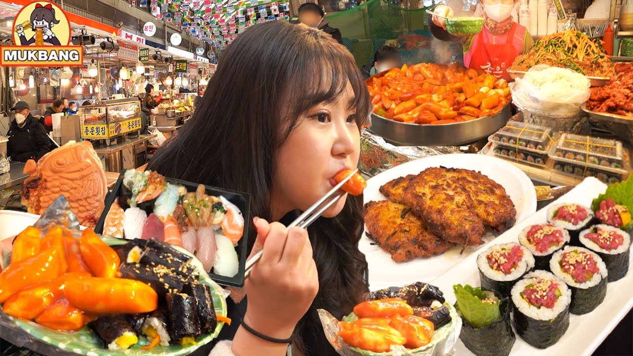 ⁣맛집이 많은 광장시장에서 겨울철 길거리 음식 먹방 😋 | 총각네 붕어빵, 민영활어공장 초밥, 육회 김밥, 고씨아줌마, 떡볶이, 김밥, 어묵 Mukbang