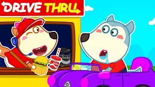 McDonald's Drive Thru Play & Ride On Car for Lycan and Ruby 🐺 Funny Stories for Kids @LYCANArabic