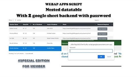 WebApp - Apps Script - Nested Datatables With 2 Google Sheet Backend | Use Password V.1 (Member)