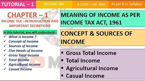 Basic Concepts of Income and Important Definitions | Heads of Income | {CH-1}