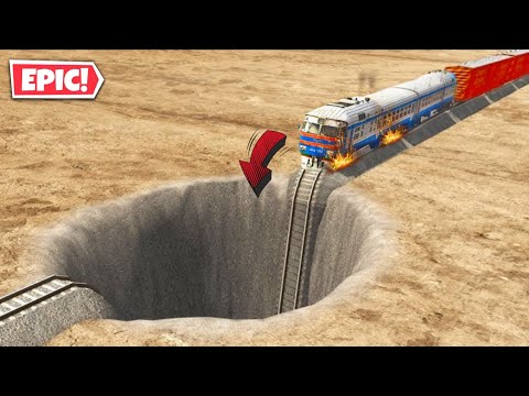 Trains vs Giant Pit – BeamNG