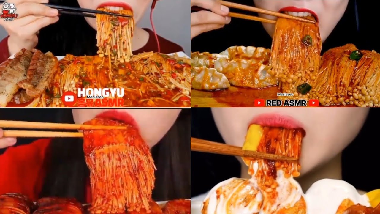 MUKBANG ASMR SPICY ENOKI MUSHROOMS (COMPILATION) - YouTube