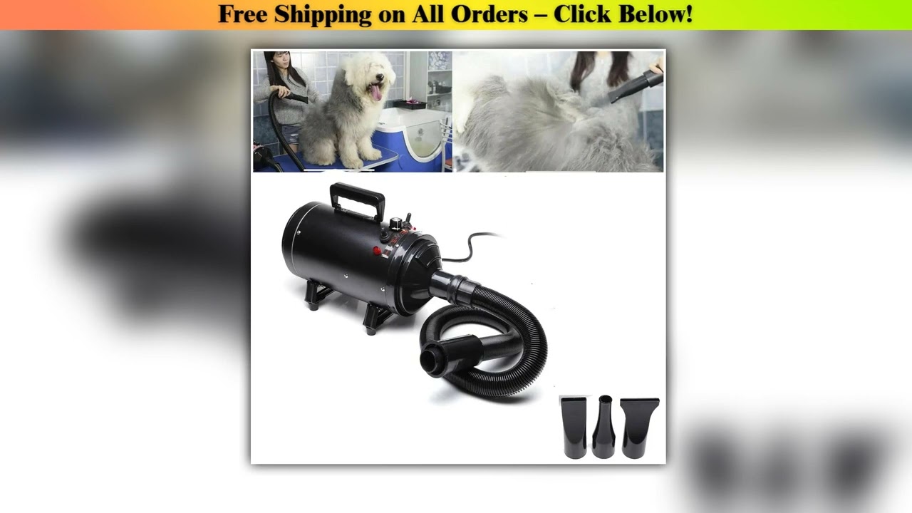 2800W Pet Hair Dryer, 2 Temperature 35C and 65 C, 50m/s-100m/s Stepless Speed, 2.3m Telescopic