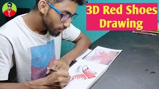 How to Draw 3D red Shoes Drawing | Speed Drawing | Realistic 3D Art