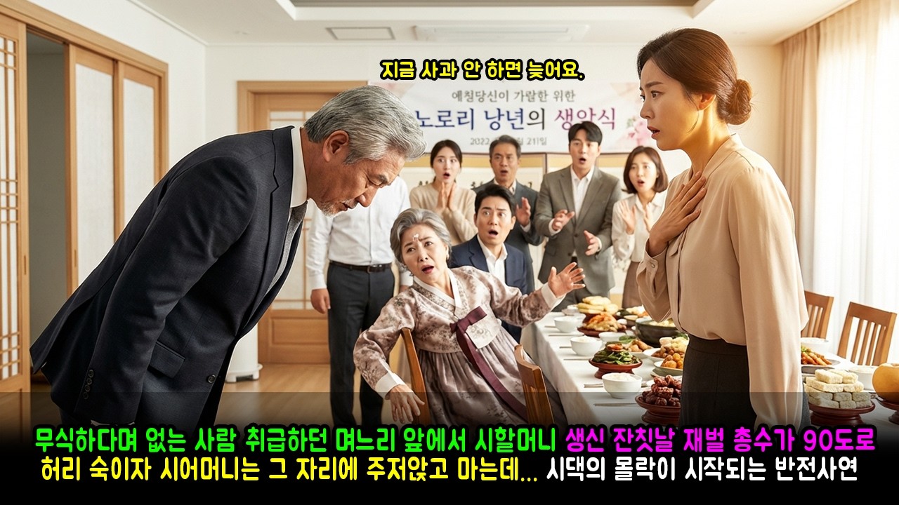 무식하다며 없는 사람 취급하던 며느리 앞에서 시할머니 생신 잔칫날 재벌 총수가 90도로 허리 숙이자 시어머니는 그 자리에 주저앉고 마는데...
