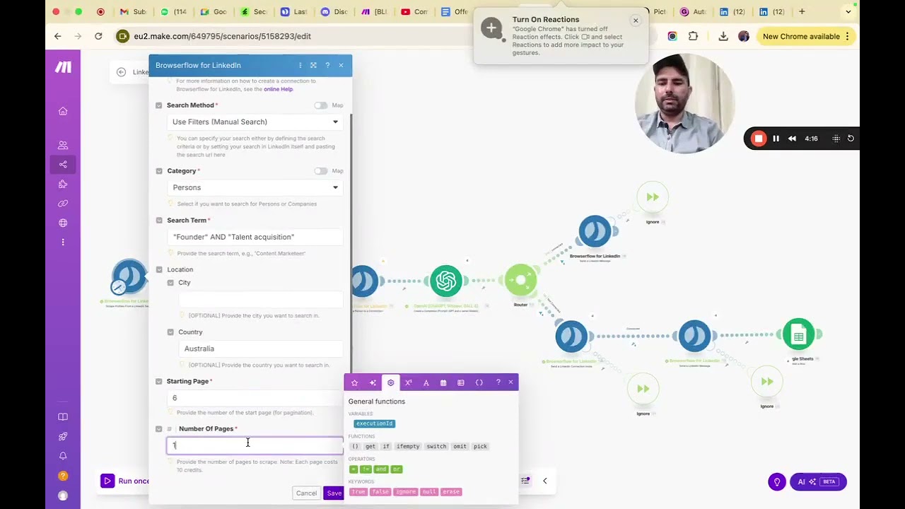 Automatically send connection request on Linkedin using Make.com Automation.