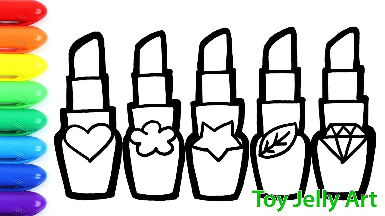 Glitter 5 Colorful Lipsticks Coloring and drawing for kids, children