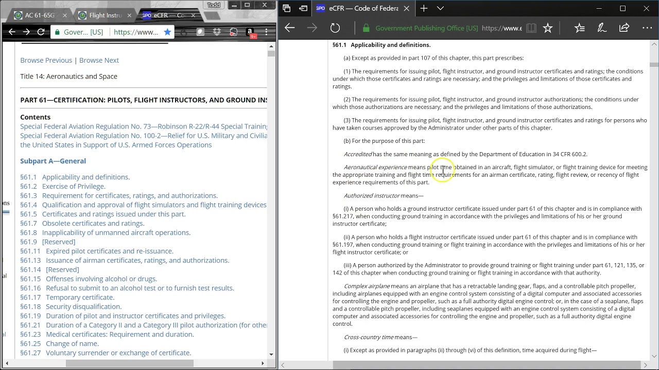 CFI Regulations: Part 1 (61.1 - 61.21)