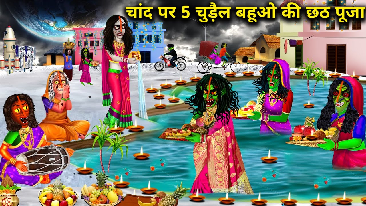 चांद पर पांच चुड़ैल बहूओ की छठ पूजा|| Chand per chudail bahuon ki chhath puja||chacha universe moral