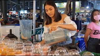 Cute Young Girl Selling Smoothies And Mangoes In Pattaya - Thai Street Food