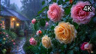 Beautiful Red Rose Garden in Gentle Rain 🌹Peaceful Nature Sounds for Deep Sleep & Relaxation 4K #037