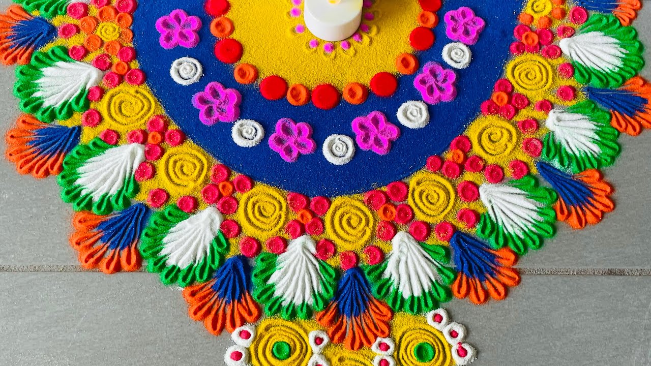 Semi circle Rangoli | Saal Mubarak Rangoli | Half circle Rangoli ...