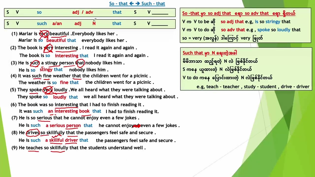 Grammar Group (III). So - that, Such - that ,too - to , not - enough to,