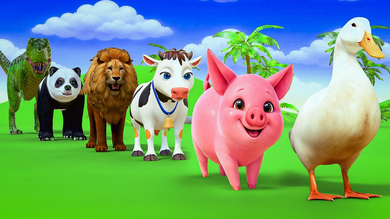 Long Slide Game with Colourful Duck Cow Tiger Gorilla Dog Elephant 3d Animal Game Funny 3d Animals