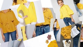 Yellow coordinate shirt for women jeans and formal with pantsتنسيق الاصفرللنساء جينزورسمي مع البنطال