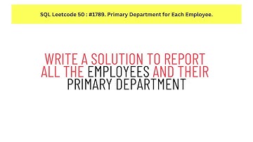 #SQL Leetcode SQL 50 #31. 1789. Primary Department for Each Employee.