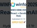 Winfo Solutions Hiring Fresher #job #trending #viral #trendingshorts #viralshorts #freshers #jobs