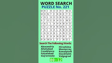 Word Search Puzzle #221 | Cities | Level:  Low | #shorts #puzzle