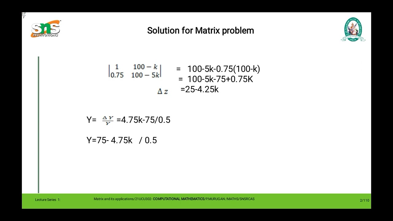 Computational Maths-Matrices and Application by S.Rekha/AP/MATHS/Dr ...