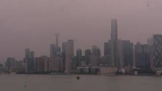 View of downtown Toronto skyline as storm rolls through the city