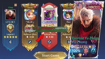 GLOBAL YU ZHONG LAST MATCH BEFORE REACHING MYTHIC RANK ! ENEMY SAID SURRENDER !😂