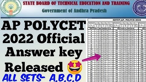 AP POLYCET 2022 Official Answer key Released/AP Polycet 2022 Official Answer Key for All set A,B,C,D