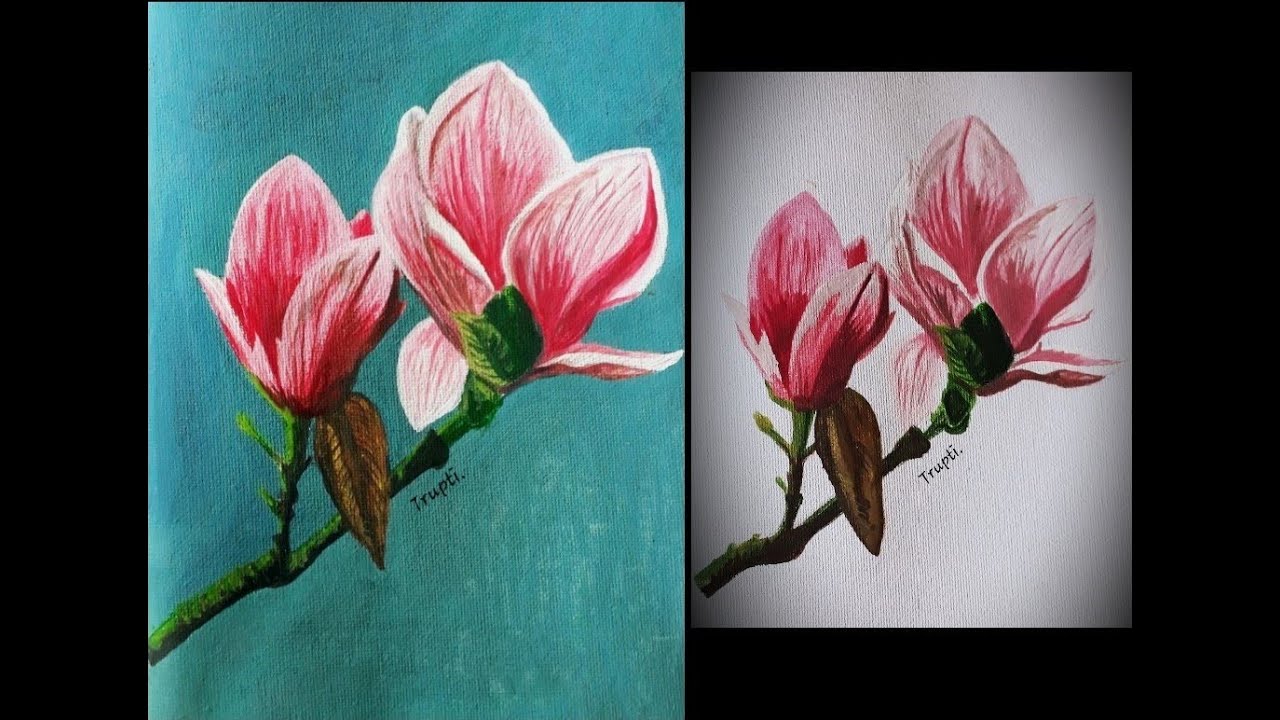 Step by Step Magnolia Flower Acrylic Painting Tutorial for
