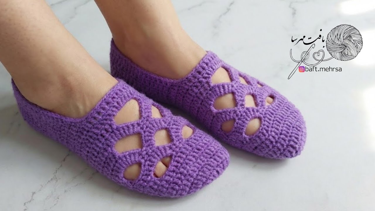 آموزش پاپوش قلاببافی | آموزش پاپوش قلاببافی زنانه | جوراب بافتنی