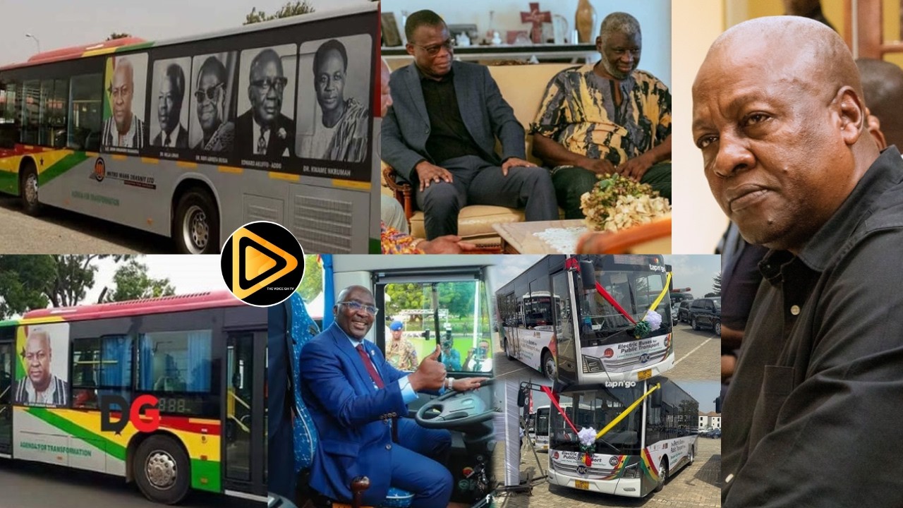 NDC Elders shocks—Mahama rebrands all Bawumia's electric buses with his pictures, big scandal looms